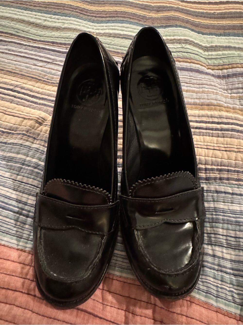 Tory Burch Black Patent Leather Penny Loafers